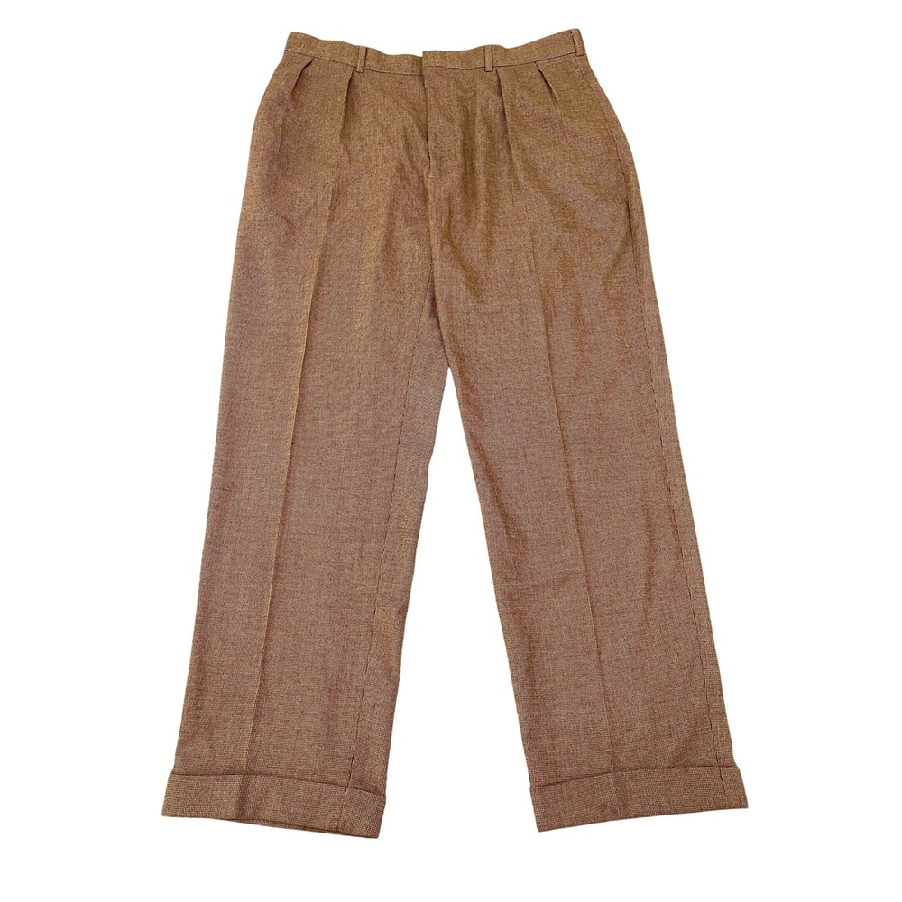 Polo Ralph Lauren Houndstooth Dress Pants 38x32 Brown Pleated Cuffed Trousers